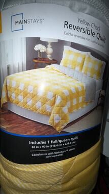 Mainstays Check Yellow Gingham Polyester Quilt  Full/Queen  Reversible
